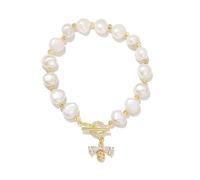 Oxxggkao Imitation Pearls for Women Crystal Honeybees Pendant Handchain Adjustable Wristchain Accessory Elegant Bracelets