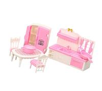 Oxxggkao Kitchen Scene Furniture Props with Miniature Refrigerator Dining Table and Chairs Stove for Children Role Playing Game Doll House Kitchen Scene Props Set