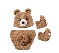 Oxxggkao Knitted Bear Hat and Pants Set with Matching Shoes Comfortable and Charming Photoshoots Clothing for Baby Photography Newborn Photo Props