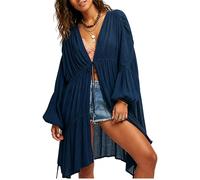 Oxxggkao Long Sleeve Beach Kimono Coverup with Adjustable Front Tie Loose Fit Swimsuit Coverup Cardigan for Sunbathing Stylish Bayfront Wrap