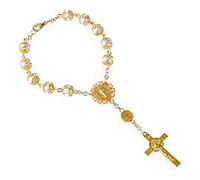 Oxxggkao Metal Bracelets for Women Silver Tone Beads with Silver Chain and Cross| Auto Rosary Beads Catholic Rosary for Men Wood