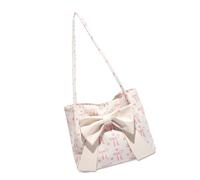 Oxxggkao Modern Women's Ribbed Bag Capacious Multiple Pocket Plan Elegant Bow Accent Comfortable Shoulder Strap for School Travel Korean Fashion Bow Bag