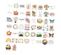 Oxxggkao Reusable Creative Cartoon Sticker Set 50 Sheets Religious Blessings Inspiring Phrases Adhesive For Scrapbook Decoration Cute Animal Adhesive Stickers