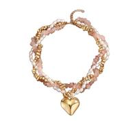 Oxxggkao Statement Necklace for Women Gold Tone Heart Pendant Multi Layer Bead Chain with Pearl Look Accents and Chip Beads for Looks Heart Choker Beaded Collar Bead Chain Neckwear Necklace
