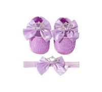 Oxxggkao Stylish Crowns Bowknot Design Newborns Girl Shoe Headband Set Feature Soft Soles and Comfortable Fabric Baby Footwear