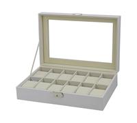 Oxxggkao Stylish Leather Watch Display Box 12 Slot Design with Tempered Glass Cover and Premium for Collections White Storage
