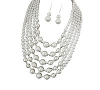 Oxxggkao Timeless Multi-Strand Synthetic Pearls Jewelry Set with Earrings, Lightweight & Versatile for or Evening Set Breathable Design Perfect for Weddings and Wear