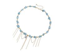 Oxxggkao Unique Handcrafted Beaded Necklace Teardrop Pendant and Delicate Tassels Movement Adjustable Clavicle Chain Delicate Natural Crystal Tassels Necklace Gift