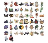 Oxxggkao Waterproof PVC Cartoon Witch Stickers with Watercolor Magical Book Skull Designs for Scrapbooking Phone Case Witch Stickers Watercolor Cartoon