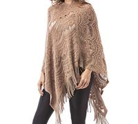 Oxxggkao Women Autumn Hollow Out Crochet Sweater Pullover Knitted Shawl Scarf Solid Color Fringe Tassels Hem Asymmetric Poncho Wrap Scarves For Women Silk