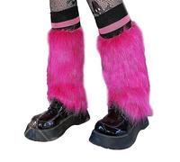 Oxxggkao Women Girls Bright Rose Red Furry Leg Warmer Winter Gothic Fashion Faux Plush Boot Cover Cuffs Long Socks Furry Leg Warmers For Women