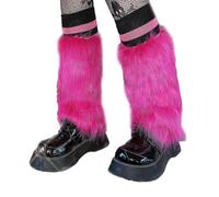 Oxxggkao Women Girls Bright Rose Red Furry Leg Warmer Winter Gothic Fashion Faux Plush Boot Cover Cuffs Long Socks Furry Leg Warmers For Women
