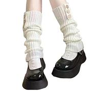 Oxxggkao Womens Knitting Side 3 Buttons Leg Warmers Japanese Student Winter Autumn Warm Stretch Foot Covers Knee High Long Socks Leg Warmer Socks Japanese