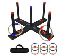 Oxxggkao Wooden Hoop Toss Game Set with 6 Double Sphere Circlets 4 Challenge Modes Includes Carry Bag for Inside Family Entertainment All Epochs Backyard Toss Game