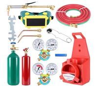 Oxy Acetylene Torch Kit Portable with Gas Tank, Oxygen Acetylene Welding Torch Kit with Cutting & Brazing Torchs, Twin Hose Pressure Gauge for Metal Cutting Welding DIY Projects Red