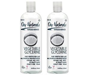Oxy Naturals Vegetable Glycerin EP/USP Grade, Non-GMO, Colourless & Odourless - Pure and Versatile for Skincare, Food, and DIY Uses - 250ml (Pack of 2)