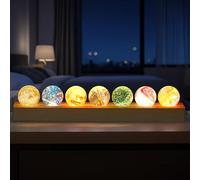 OXYEFEI 3D Crystal Ball Night Light, 7 Colours of Crystal Balls for Room Decoration, 40 mm Glass Globe, Planet Lamp with Wooden Base, Astronomy Gift for Mother, Children, Girlfriend