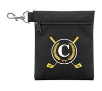 OXYEFEI Golf Tee Bag Pouch with Initial for Men,Waterproof Golf Gifts for Men Utility Pouch with Metal Carabiner Canvas Accessory Bag (Initial-C, Black)