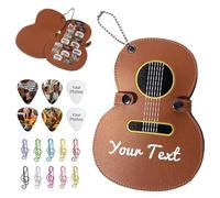 OXYEFEI Personalized Guitar Picks Holder,PU Leather Picks Organizer Holder Case Acoustic Electric Guitar Accessories Stuff Musical Gifts for Guitarists and Musicians(Case Only) (Brown)