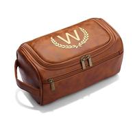 OXYEFEI Personalized Toiletry Bag for Men,Personalized Gifts for Men,Engraved Initial PU Leather Mens Toiletry Travel Shaving Travel Essentials Toiletries Bag for Him Birthday (W, Light Brown)