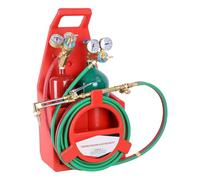 Oxygen Acetylene Torch Kit, Portable Welding Cutting Torch Set Oxyacetylene Brazing Tool, Gas Welder Outfit with Empty 4L Oxygen 2L Acetylene Tanks Twin Hose Gauges (Red)