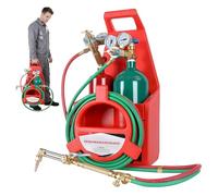 Oxygen Acetylene Torch Kit with Gas Tank, Portable Brazing Welding Cutting Set, Professional Oxyacetylene Torch Kit with Twin Hose Weldings Pressure Gauge for DIY Welding Metalwork Projects Red