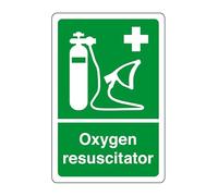 Oxygen resuscitator - safety sign, health & safety signage, workplace safety, High tack self-adhesive sticker (150mm x 100mm) Viewing Distance within 3m.
