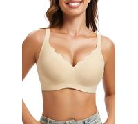 OXYIBRAS Plunge Bras for Women No Underwire Wireless Deep V Bralettes Soft T Shirt Sleep Bra with Bra Extenders, Skin, XXL