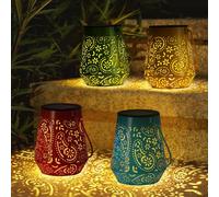 OxyLED Garden Lanterns, Solar Lanterns for Outside Red Yellow Blue Green 4 Pack Halloween Decoration Solar Lantern IP44 Waterproof for Patio Fence Tree Room Outside