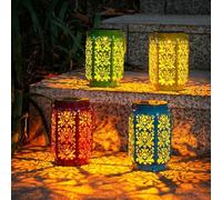 OxyLED Solar Garden Lanterns, Solar Lanterns for Outside, IP44 Waterproof Hanging Garden Lanterns with Handle, Rose Pattern in Blue, Yellow, Red & Green for Patio, Fence, Table & Garden Décor