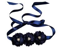 Oyabridal Flower Girl Sash Belt for Dresses Bride/Bridesmaid Sash Belts Flower Pearls Sashes for Wedding Dress, Navy, 92''x1''