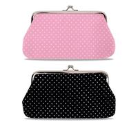 Oyachic 2PCS Polka Dot Coin Purse Pink and Black Openwork Coin Purse | Travel Jewelry Organizer for Women with Kiss Lock Clasp Coin Holder Clutch Handbags for Women Ladies