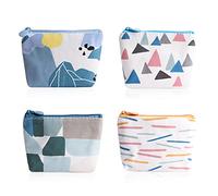 Oyachic 4 Pcs Women's Coin Purse, Mini Zipper Change Wallet Small Coin Pouch, Cute Canvas Bag for Credit Card, ID Card, Keys, Headset, Lipstick