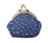 Oyachic Five-Pointed Star Coin Purse Denim Change Pouch Wallets Buckle with Kisslock Clasp Coin Holder Clutch Handbags for Women Ladies (Navy Blue)