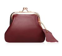 Oyachic Leather Coin Purse Cash Holder Cable Makeup Organizer Change Pouch Wallet Bag Clutch with Clasp for Men Women (Red)