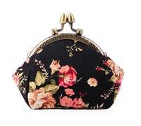 Oyachic Printed Coin Purse Vintage Pouch Buckle Clutch Bag Kiss-Lock Change Purse Floral Clasp Closure Wallets for Women Girl