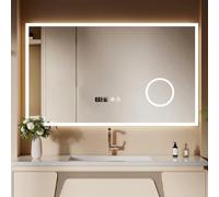 Oyajia Bathroom Mirror with LED Lights, 700 * 500 MM Dimmable 3 Colors Illuminated Backlit Wall Mounted Bathroom Mirrors Anti-fog Vanity Mirror, Touch Switch, Horizontal Only，White