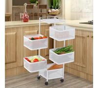 Oyajia Kitchen Basket 5 Tier Round Layered Shelf Storage Rack Rotating Moveable Vegetable Fruit Basket Shelves Black, Perfect for Pantry, Bathroom, or Living Room (5 - Tier), 28*28*92.5cm, White