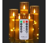 Oyajia Led Flameless Candles,Battery Operated Flickering Candles Pillar,Gold Glass Effect with Remote Timer,Five Size Electric Candles Creating an Atmosphere for Dinner,Light Up The Room,Gray