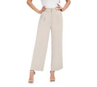 Oyamiki Beige Trousers Women Office Casual Wide Leg Trousers with Pockets Petite High Waisted Palazzo Pants S