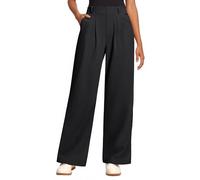 Oyamiki Black Work Trousers Ladies Fall Waffle Knit Comfy Wide Leg Elastic High Waisted Loose Fit Tailored Pants with Pockets M