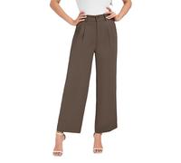 Oyamiki Elegant Women Trousers Office Casual Elasticated Waistband at The Back Loose Breathable Work Palazzo Pants Coffee L