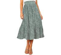 Oyamiki Ladies Skirts Elasticated Waist Polka Dot Pleated Women Flowy Skirts with 2 Pockets Green S