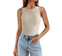 Oyamiki Ladies Summer Tops Rib-Knit Sleeveless Slim Fit Going Out Summer Soft Tank Tops, L Apricot