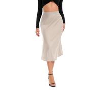 Oyamiki Long Skirts for Women Ruffle Summer Flared Dressy Outfit High Waist Midi Satin Pencil Skirt Elegant Wrap Work Skirt Khaki, L