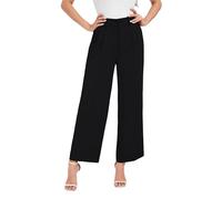 Oyamiki Palazzo Trousers for Women UK Elastic Waistband at The Back Black Work Casual Elegant Baggy Suit Pants L