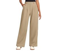 Oyamiki Women Trousers Wide Leg Business Work Elastic High Waisted in The Back Palazzo Pants Solid Plus Size Trousers Khaki XL