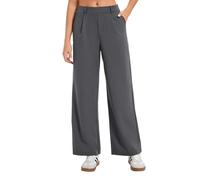 Oyamiki Work Trousers Women Dark Grey Solid Plain High Waisted Petite Pants Stretch Smart Breathable Wide Leg Business Tailored Trousers L