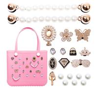 OYANIMO 21pcs Charms for Bogg Bag Accessories, Flowers Butterfly Pearls Chains Rhinestone Accessories Charms for Insert Beach Tote Bags, Fits bogg bags with 0.59in diameter holes., Polyvinyl Chloride