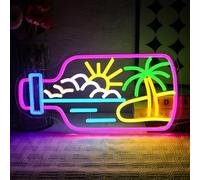 OYCGZV Beach Bottle Neon Sign for Wall Decor - Palm Tree Neon Light Dimmable USB Summer Beach Led Sign for Bedroom Beer Bar Cafe Club Home Pub Man Cave Party Hotel Decorations
